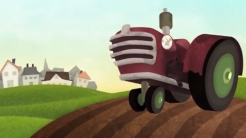 Le gros tracteur rouge et le petit village